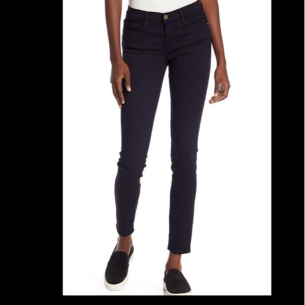 Frame Le Skinny De Jeanne Jeans in Black - Size 26 - Raw Hem, Mid-Rise, Faded